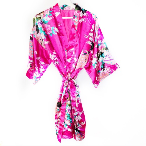 Other - Pink Fuschia Peacock Cherry Blossom Robe Kimono